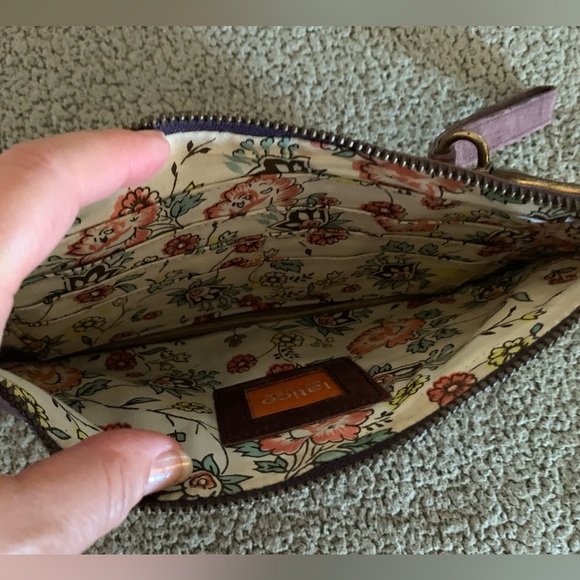 LATICO Purple Genuine Leather Clutch BAG Large Wristlet removable strap handle - Picture 8 of 13